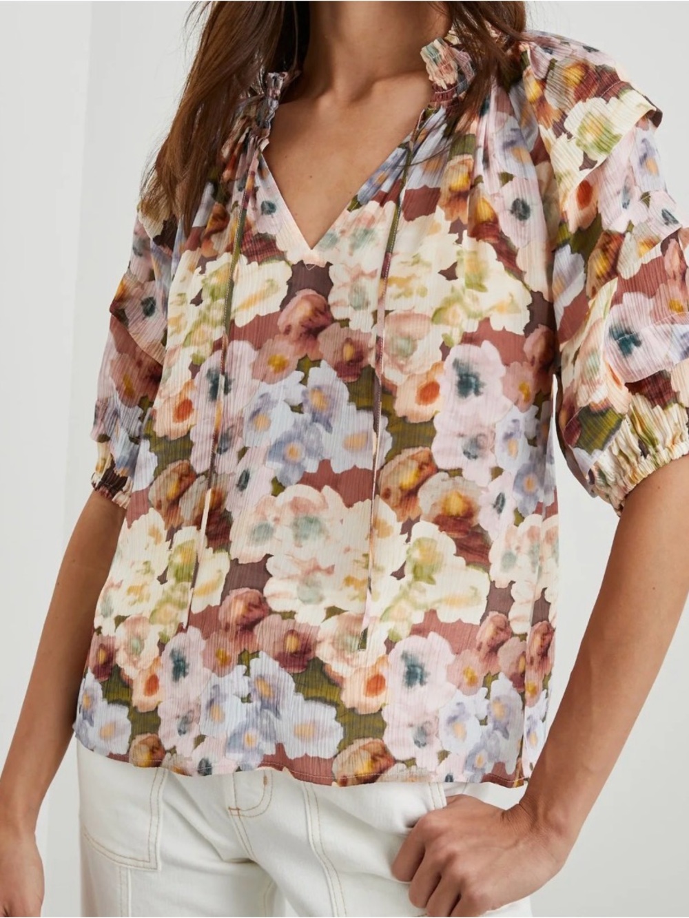 Rails Paris Painted Floral Blouse in Multi Pastel Hues Size: S